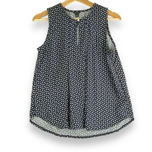 Ann Taylor Black White Dot Sleeveless Keyhole Neck Pleated Blouse Top XS